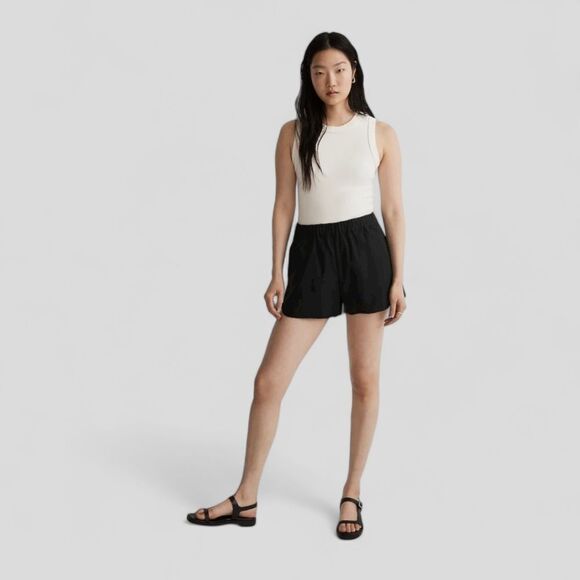 Madewell Linen High Elastic‎ Waist Flat Front Pull On Dress Shorts Black M NWT - Picture 10 of 13